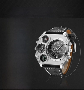 Detailed spec sheet showing the oversized dual-time dial and 50x58mm dimensions of the watch