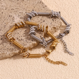 Barbed Wire Knot Bracelet Stainless Steel 18K Gold Plated Rhinestone Hip Hop Spring Jewelry For Men