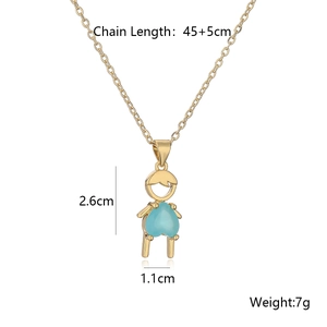Minimalist gold plated necklace with blue heart-shaped pendant and boy girl charms