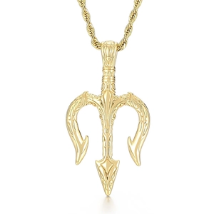 Collier pour hommes avec pendentif trident doré vintage et chaîne torsadée en acier robuste