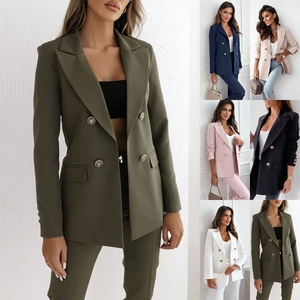 Women Double Breasted Blazer Slim Fit Office Lady Business Elegant Professional Long Sleeve Notch Lapel Outerwear