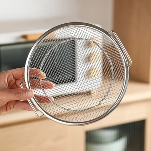 Stainless steel round cooling rack with handles for kitchen filtering and frying