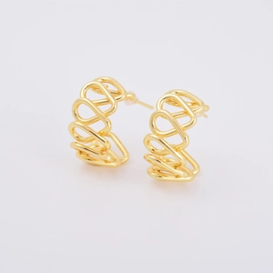 Minimalist 18k gold plated hollow spiral C-shaped hoop earrings for women with high polish
