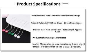 Detail showing 5mm zircon stud and 4.5cm S925 sterling silver tassel earring threaders