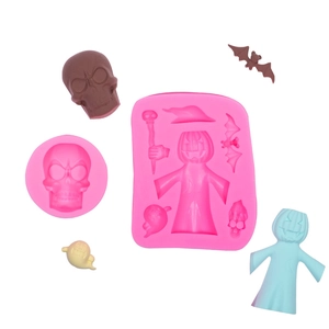 Halloween silicone molds set featuring skull, pumpkin, ghost and bat for cake decorating