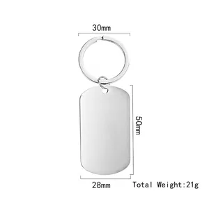 Portachiavi rettangolare in acciaio lucido con anello 30mm e targhetta 50x28mm