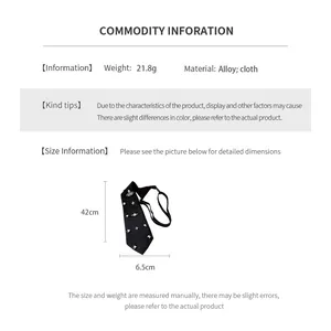 Detailed size chart for black Saturn cloth tie necklace with alloy metal measurements