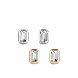 Elegant S925 sterling silver emerald-cut rectangular zircon stud earrings in gold and silver