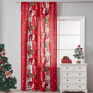 Christmas themed blackout curtains with festive Santa and tree prints for home decoration