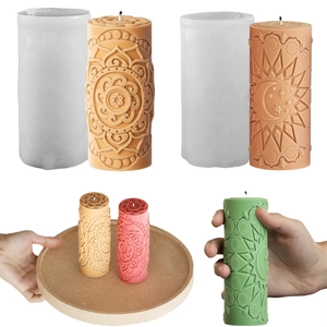 Cylindrical Silicone Mold For DIY Scented Candle Mandala Embossed Sun Moon Star Pattern Resin Gypsum Craft Soap Making