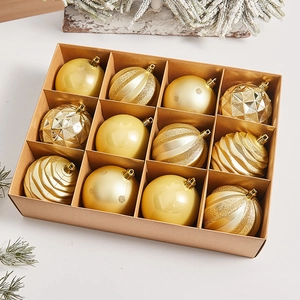 Champagne gold Christmas ball ornaments set of 12 with matte and glitter finishes