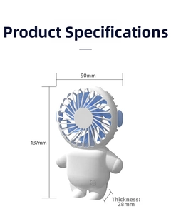 Detailed dimensions of the astronaut mini fan showing height 137mm and width 90mm