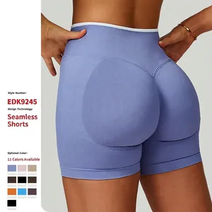 Pantaloncini Yoga Senza Cuciture da Donna Vita Alta Bordo a Contrasto Push Up Allenamento Corsa Fitness Sport Sollevamento Glutei