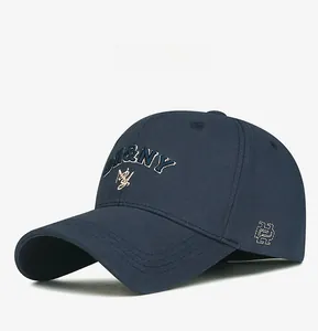 Close-up of Navy Blue Baseball Cap with DL&NY Embroidery and Reinforced Stitching Details