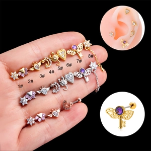 Stainless Steel Helix Cartilage Earring Studs With Cubic Zirconia Screw Back Butterfly Moon Heart Body Piercing Jewelry