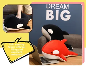 Detail of plush orca toy showing soft stretch fabric and high elasticity stuffing
