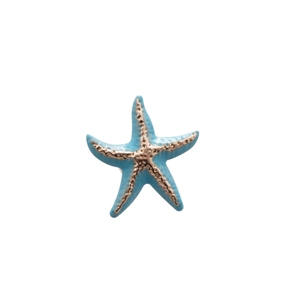 Bohemian style blue enamel starfish open ring with gold textured metal finish