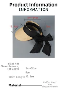 Size chart for black ribbon sun hat showing 12.5cm brim and 54-59cm circumference