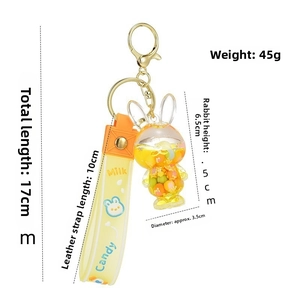 Detailed size specifications of the yellow acrylic bunny liquid quicksand keychain
