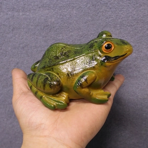Lifelike resin frog figurine ornament with realistic green and orange eye details