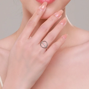 Minimalist 925 sterling silver double-layer ring with sparkling zircon inlays