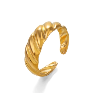 Elegant gold-plated croissant ring with twisted rib design and adjustable open fit