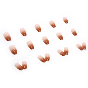 French minimalist gradient ballet press-on nails from nude pink to brown glossy finish