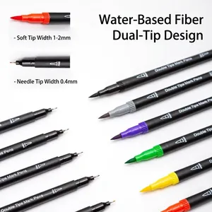 Dual-tip art markers set with 1-2mm brush and 0.4mm fine tips for colorful drawing