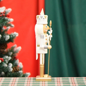 36cm White and Gold Nutcracker Soldier with Snowflake Scepter on Christmas Background