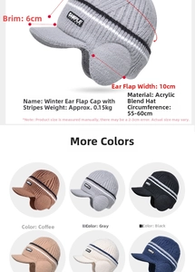 Detail view of fleece-lined knitted baseball cap with ear flaps in multiple color options