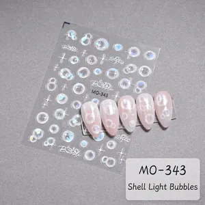 Macro detail of MO-343 3D bubble nail stickers with shell luster and aurora shine effects