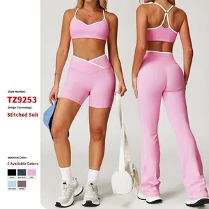 Dames Sportkledingset Contrastbies Sport BH en Yoga Shorts Leggings Flare Broek met Hoge Taille Top And Bottom