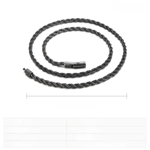 Detail of 4mm black stainless steel twisted rope chain showing 610mm length specifications