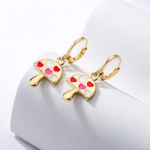Chic 18k gold plated mushroom hoop earrings with colorful enamel hearts for women