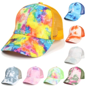 Tie Dye Mesh Trucker Hat Breathable Polyester Cotton Adjustable Curved Brim Sun Protection Fashion Hip Hop Streetwear
