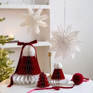 Décorations de sapin de Noël en papier nid d'abeille nordique et ornements en forme d'étoile
