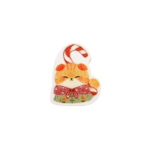 Cute cartoon ginger cat wooden beer bottle opener with Christmas hat and magnetic fridge back