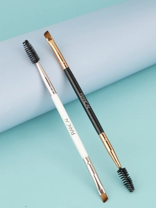 Dual-ended eyebrow brush set with angled bristles and spoolie for lash grooming
