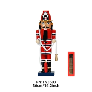 Traditional 36cm wooden fireman nutcracker soldier with matching red gift packaging box