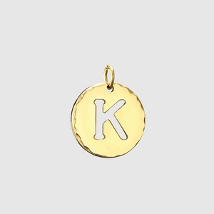 Polished golden 316L stainless steel round pendant with hollow out letter K charm