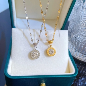 Titanium steel necklaces with Roman numeral charms and zircon in silver and gold