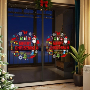 Christmas Window Stickers Static Cling Santa Claus Snowflakes PVC Double Sided Glass Decals Holiday Home Decor