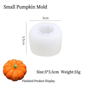 Macro shot of pumpkin-shaped silicone mold with orange finished product and size details