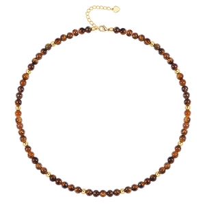 Natural Stone Beaded Necklace With Golden Alloy Spacers And Heart Charm Extension Chain Bohemian Jewelry For Women