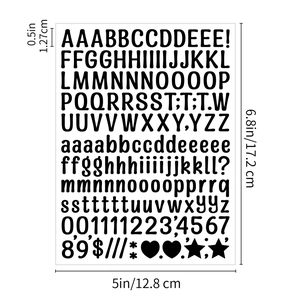 Detailed size measurement of 0.5 inch waterproof alphabet and number sticker sheet