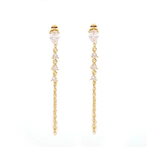 Elegant gold drop earrings with pear-cut cubic zirconia and sparkling twisted chain