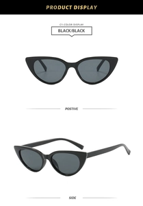 Classic black cat-eye sunglasses featuring lightweight frames with front and side views