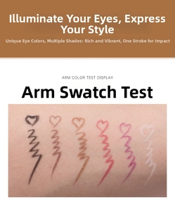 Swatch su braccio di sei matite gel eyeliner impermeabili in vari colori sulla pelle