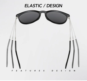 Close-up of flexible temple design showing elastic durability of polarized sunglasses