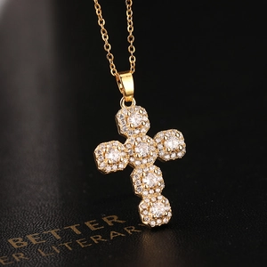 Classic Cross Pendant Necklace Copper Cubic Zirconia Micro Pave Sparkly Religious Fashion Jewelry For Women